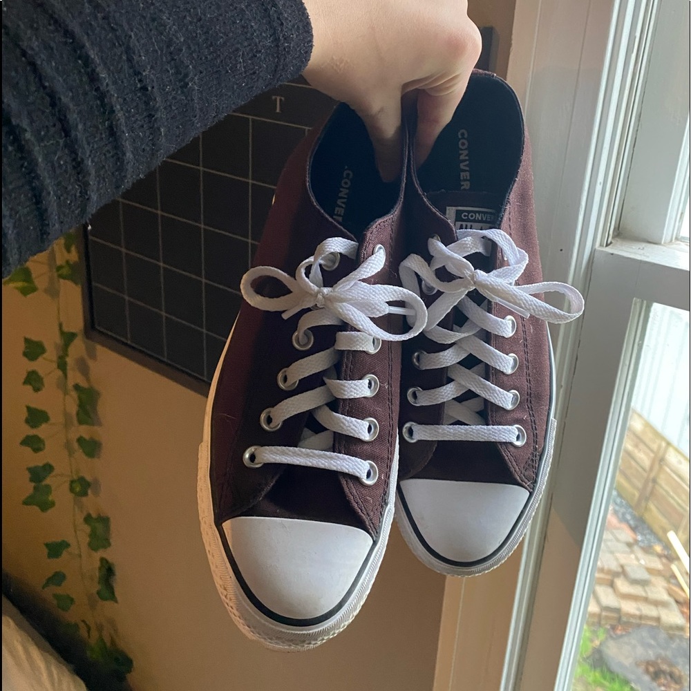 brown low top platform converse